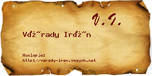 Várady Irén névjegykártya